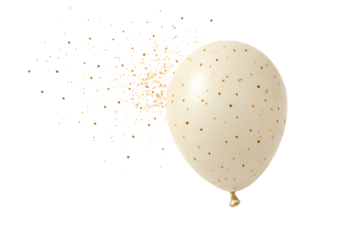 Balloon, cream colored with gold speckles exploding into confetti, cutout, PNG isolated on white or transparent background