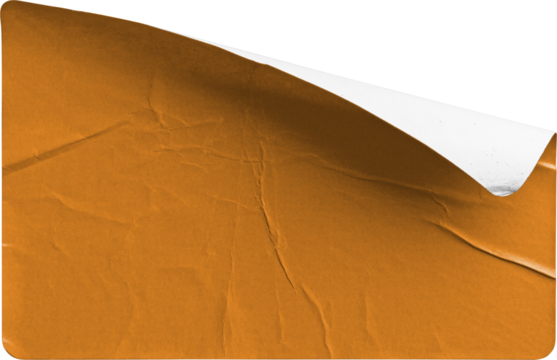 Torn and Wrinkled Orange Sticker Peeling Back isolated on transparent background