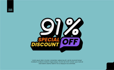 91% Off Sale logotype Special Discount Promotion Template with Pop Art blue Background
