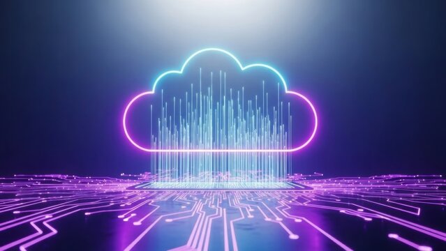 Digital data transfer to cloud storage network over glowing circuit board infrastructure