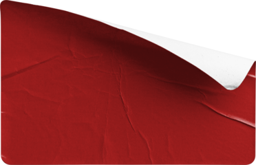 Torn and Wrinkled Red Sticker Peeling Back isolated on transparent background