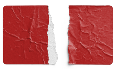 Torn Red Paper Sticker Split into Two Halves