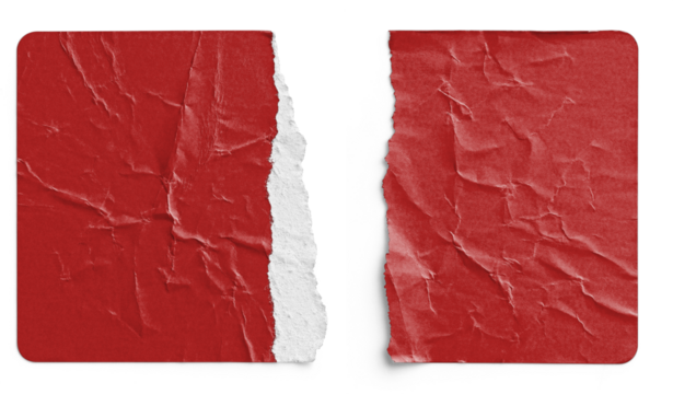 Torn Red Paper Sticker Split into Two Halves