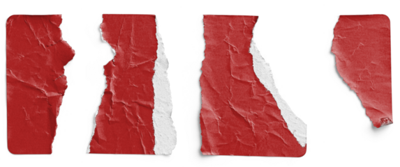 Red Sticker Torn into Four Irregular Strips