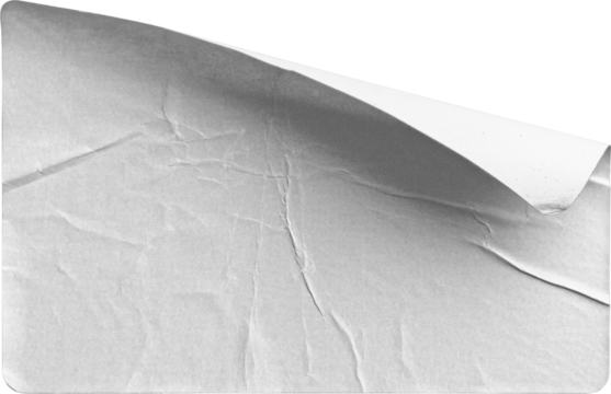 Torn and Wrinkled White Sticker Peeling Back isolated on transparent background