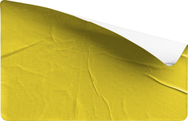 Torn and Wrinkled Yellow Sticker Peeling Back isolated on transparent background
