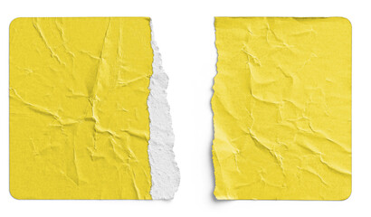Torn Yellow Paper Sticker Split into Two Halves