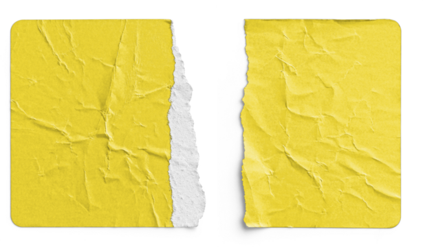Torn Yellow Paper Sticker Split into Two Halves