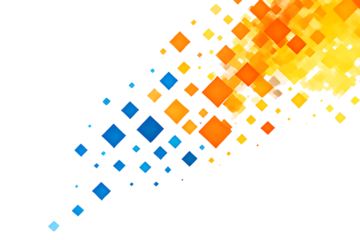 Geometric pattern, abstract of blue and orange squares fading into yellow and white, cutout, PNG isolated on white or transparent background