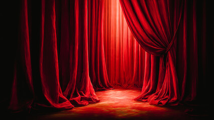Rideau en velours rouge, drapé et fermé dans un théatre