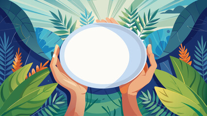 White round ceramic plate gently held in both hands, soft natural lighting, minimal clean background, perfect for food presentation or product display