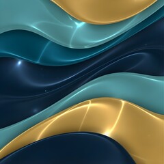 Smooth Gradient Layers of Teal, Navy, and Gold Flowing Organically