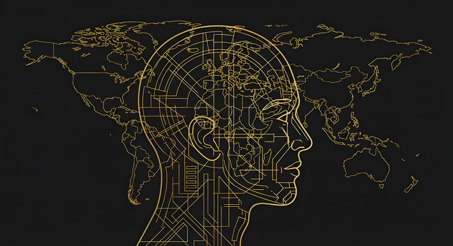  Glowing Golden Global Map and Digital Network Connections