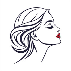 Elegant Woman Side Profile Line Art Illustration Vector