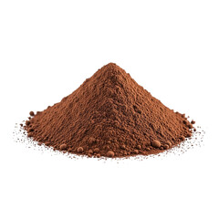 pile of rich brown cocoa powder on a black on transparent background