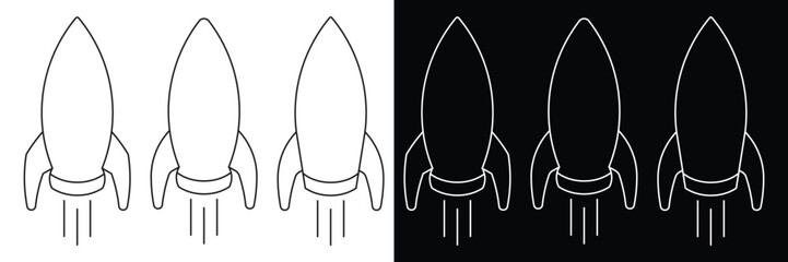 rocket icon set, Launch spaceship or spacecraft, Rocket fast flying for space icon.