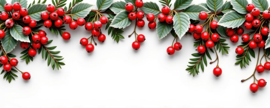 Glowing christmas banner with cheerful pine and holly garland decor festive event cozy environment