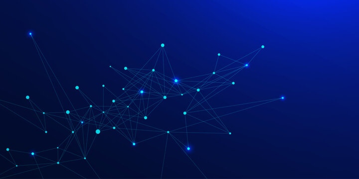 Abstract futuristic network connection technology with connecting dots and lines. Minimalist website header or banner background. Suitable for medical, science and technology. Vector