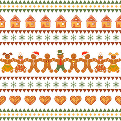 Christmas gingerbread man pattern with festive elements, ideal for holiday backgrounds