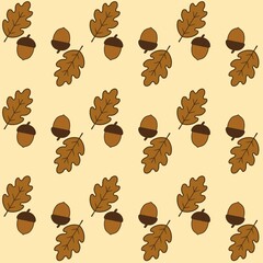 autumn oak leaves and acorns seamless pattern – hand drawn fall wallpaper illustration. Nature seamless pattern wallpaper illustration 