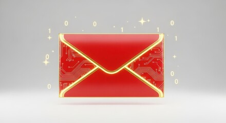Digital email envelope with glowing circuit board design and binary code