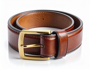 Rolled Brown Leather Belt with Gold Buckle – Classic Accessory for Formal and Everyday Style