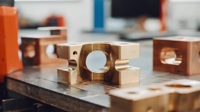 Closeup on adaptable leadfree bronze parts being assembled in a modern workshop showcasing versatility and innovative design in green technology.