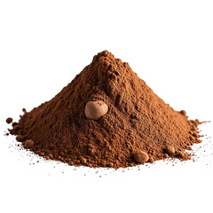 pile of rich brown cocoa powder on a black on transparent background