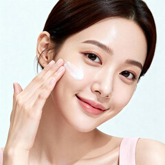 Young Asian Woman Applying Skincare Cream