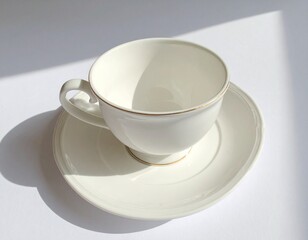 White Ceramic Teacup with Gold Rim – Minimalist Elegance in Soft Natural Light
