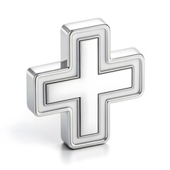 Sleek metallic plus sign for health, medicine, or positive concepts, ideal for logos, web design, and healthcare marketing materials with a modern aesthetic