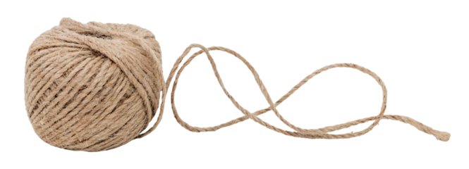 A ball of scourge rope on a white background. Thread isolate. Jute rope