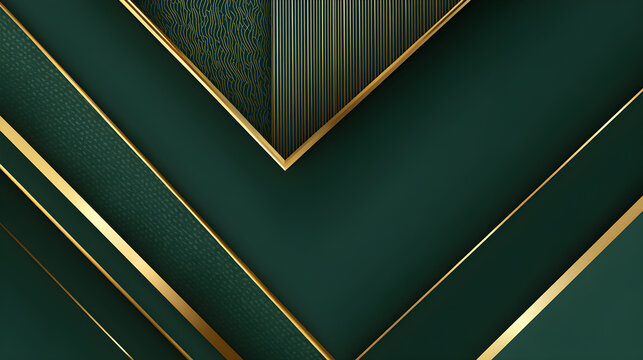 Deep emerald matte background with geometric ornaments and gold lines framing clean text area 