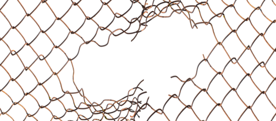 The texture of the metal mesh on a white background. Torn steel, metal mesh with holes