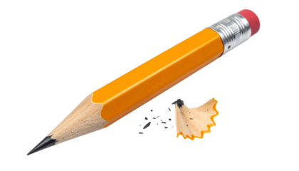 A close-up of a sharpened yellow pencil with eraser and wood shavings