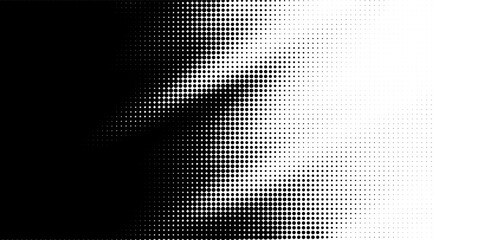 Dynamic Halftone Dot Spiral Gradient. Black and White Abstract Pop Art Fade Background Texture.