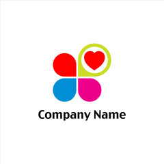 Colorful heart shaped flower logo design, health care or charity symbol