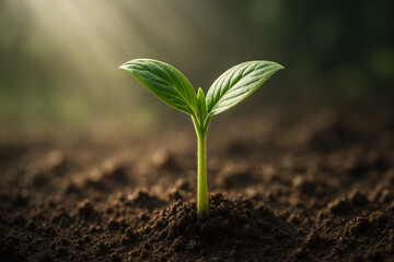 A young plant growing in soil, symbolizing growth, nature, and new beginnings