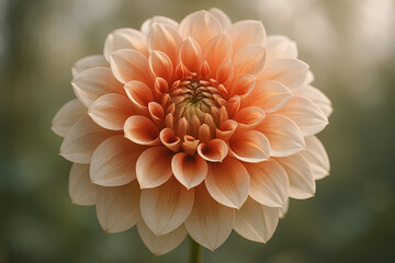 Close-up of a beautiful peach dahlia flower in full bloom, soft focus background