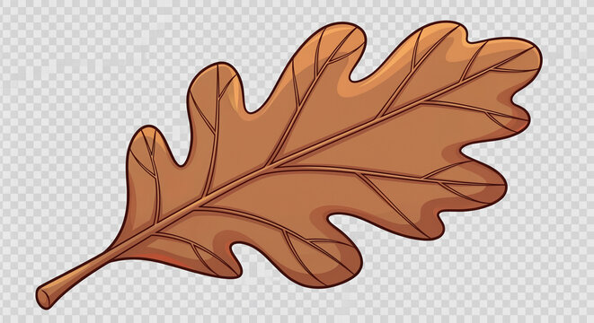Single Brown Autumn Oak Leaf Illustration on Transparent Checkered Background