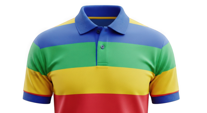 Colorful striped polo shirt with blue green yellow and red bands