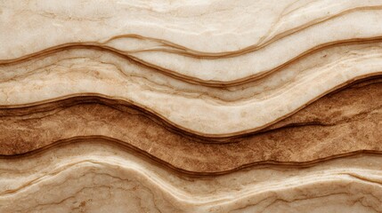 Horizontal bands of brown and cream mineral layers display natural stratification patterns
