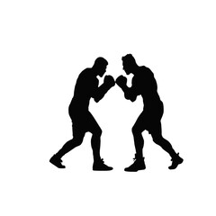 Silhouette of two boxers facing off in a competitive match