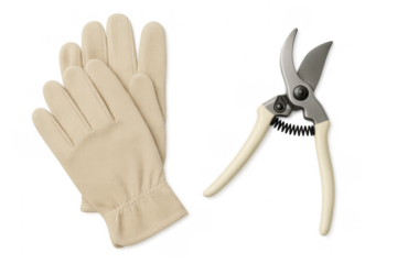 Gardening gloves and pruning shears for horticulture work