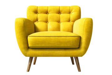 Vibrant Yellow Armchair Design with Tufted Back and Wooden Legs for Modern Minimalist Interior