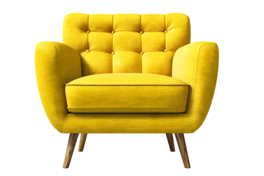 Vibrant Yellow Armchair Design with Tufted Back and Wooden Legs for Modern Minimalist Interior