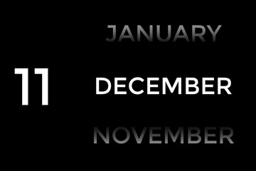 December 11 calendar with black background