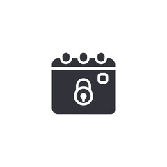 A calendar icon featuring a lock, symbolizing secure events, private appointments, confidential plans, restricted dates, or protected personal scheduling.