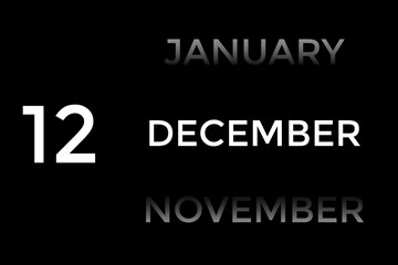 December 12 calendar with black background