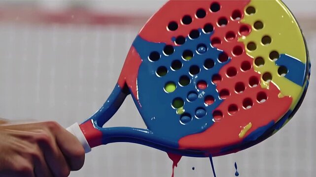 UNA RACCHETTA DI PADEL CHE COLPISCE UNA PALLINA SPASH DI COLORE